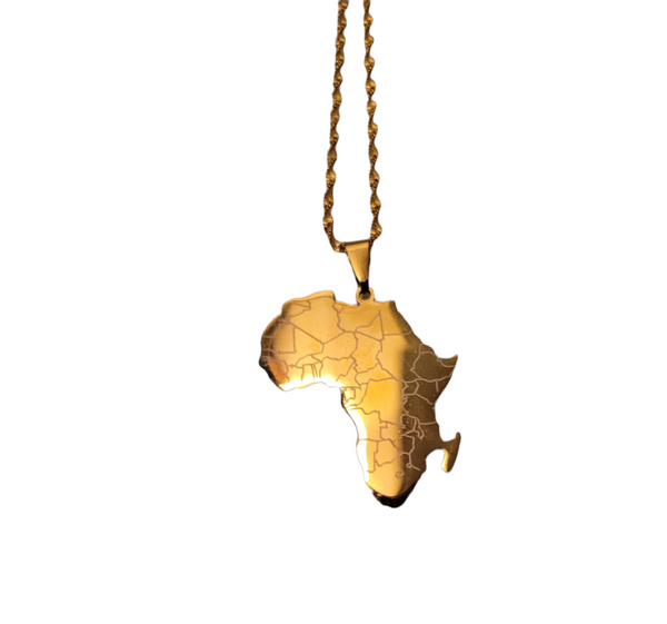 Bandmax Men Women 18K Gold Plated African Continent Map Pendant Necklace  National Border Pattern Teens Fashion Hip Hop Africa Necklace Jewelry  -22+2